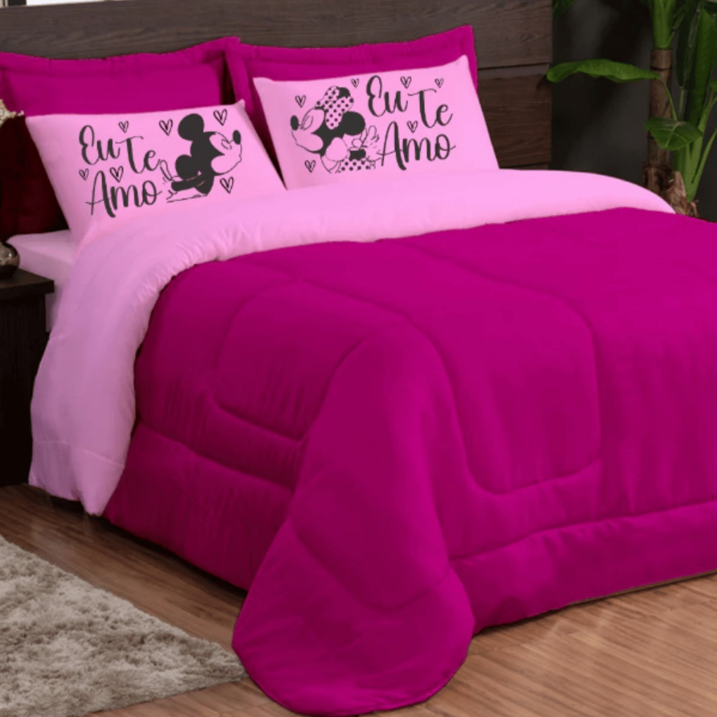 Kit 3 Peças Edredom Com Fronha Estampada Tamanhos Casal e Queen