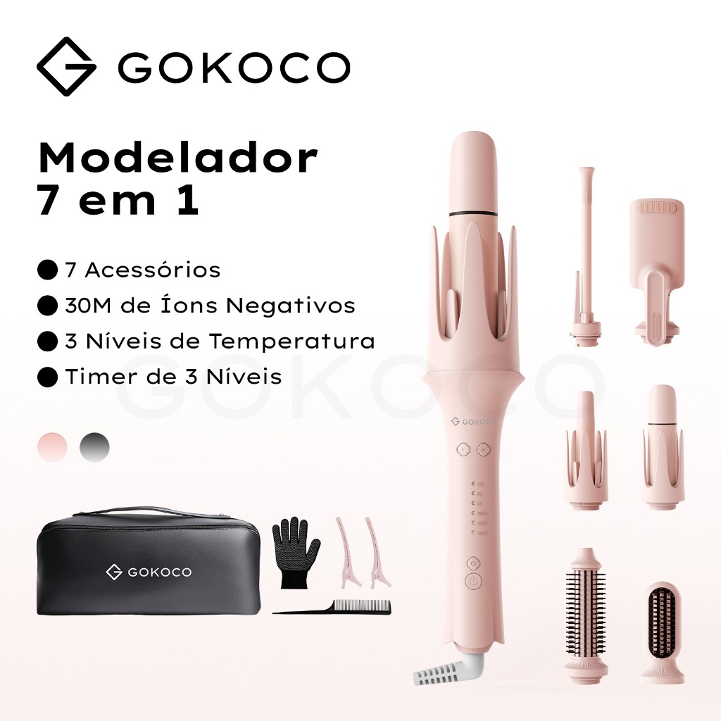 GOKOCO 7 em 1 Modelador de Cachos Multifuncional íons negativos cria diversos estilos de cachos Design bivolt