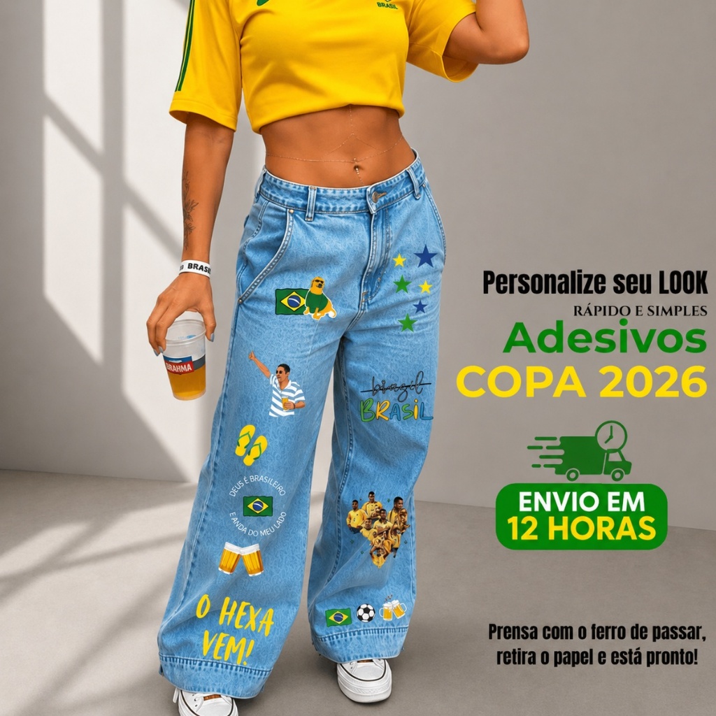 Adesivo Exclusivo DTF Copa do Mundo BRASIL | Termocolante Calça Jaqueta Camisa Uniforme Pronto para Estampar