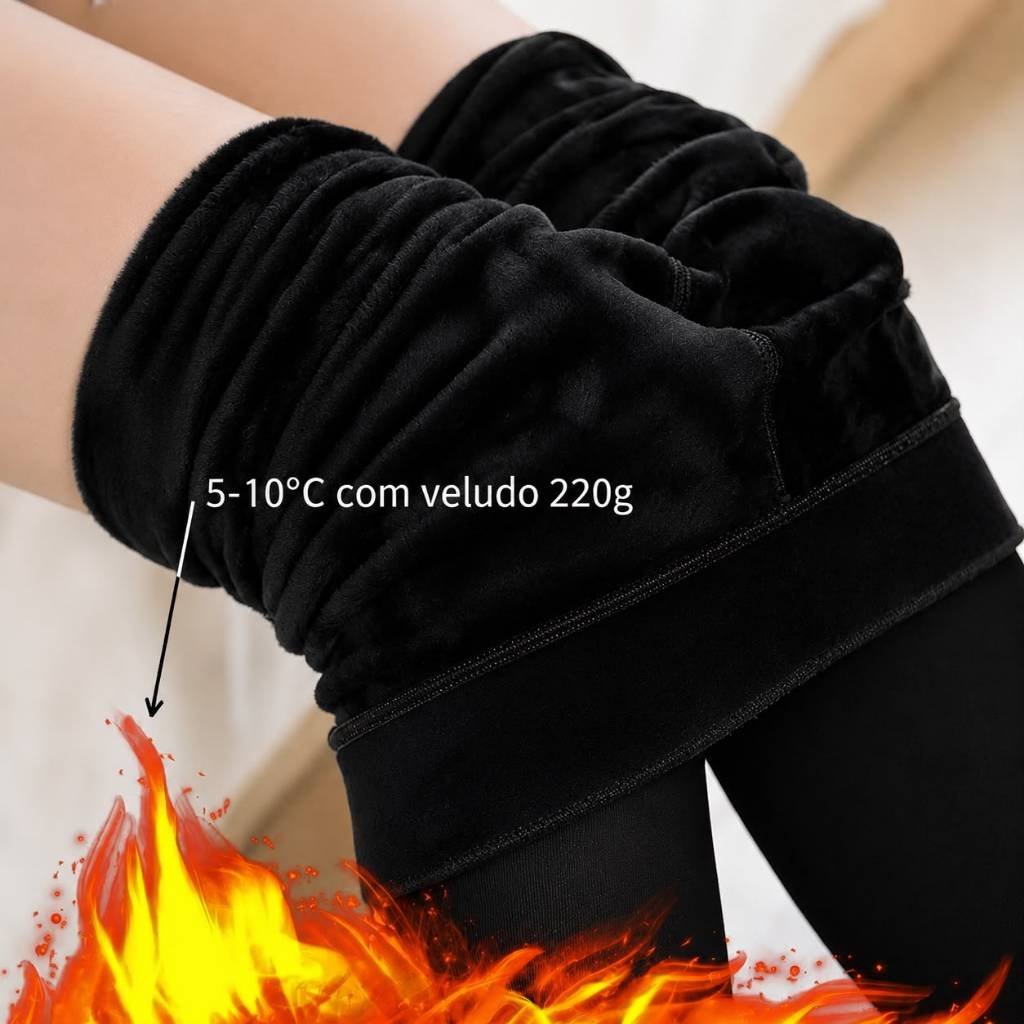Meia-Calça Térmica Forrada Peluciada de Lã Feminina Super Elástica Slim Térmica Com Pé