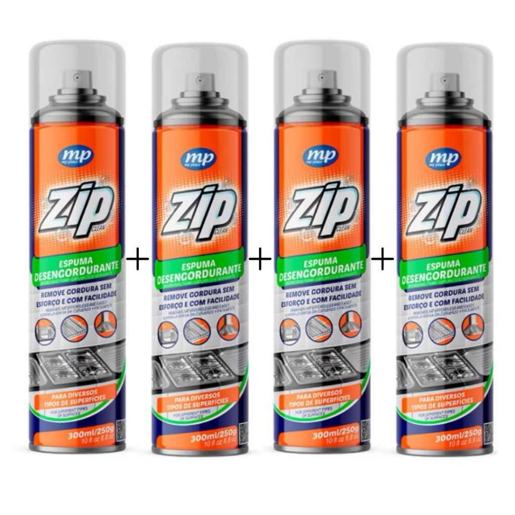 Espuma Desengordurante Spray Limpeza de Cozinha, Fogão e Gordura Pesada Zip Clean 300ml
