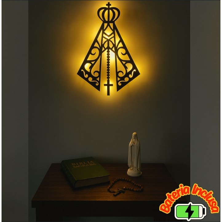Quadro Vazado LED Nossa Senhora Aparecida–Decorativo, Religioso e Iluminado para Quarto sala Oração