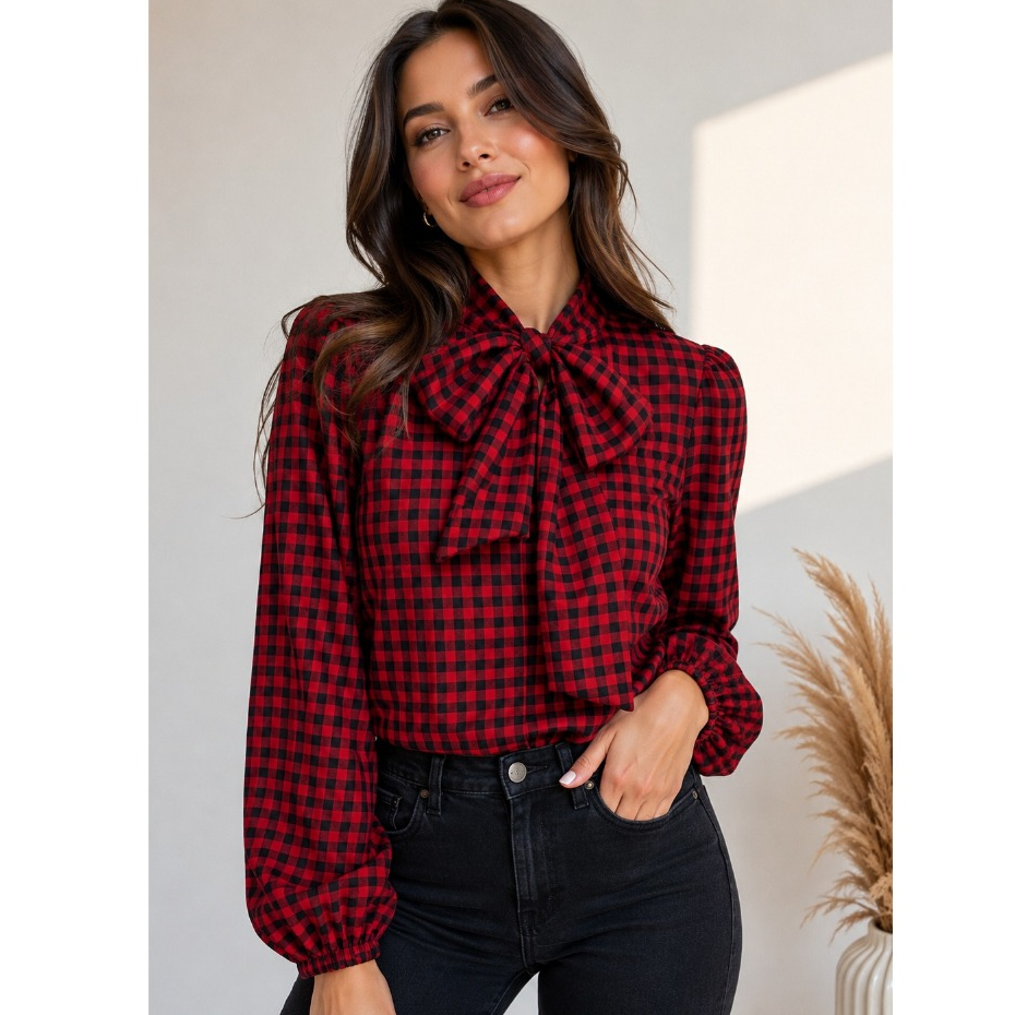 BLUSA CAMISA FEMININA XADREZ MANGA LONGA
