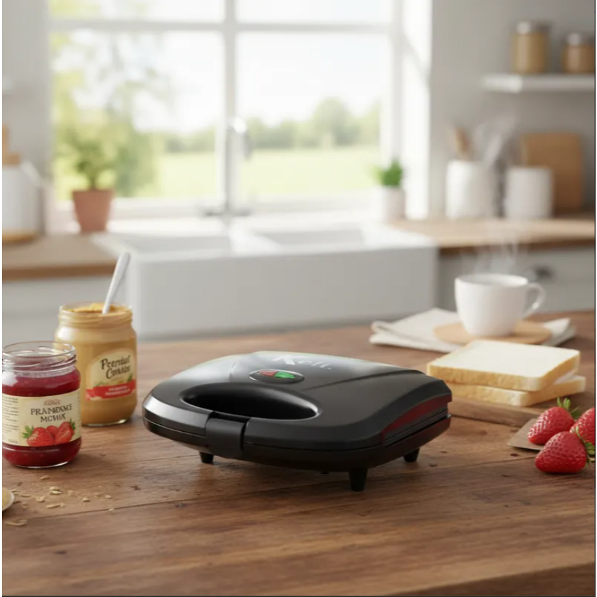 Sanduicheira Grill Elétrica 750W Antiaderente Koti Preta Faz 2 Sanduíches Rápido 110V ou 220V