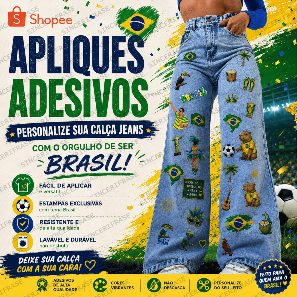 Aplique Adesivo Tema Brasil Para personalizar Calça Jeans Termocolante Para Costumizar Roupa Capivara  Cachorro Caramelo