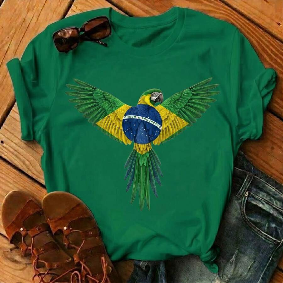 Camiseta Feminina Blusa Brasil Arara -T-shirt Copa do Mundo 2026