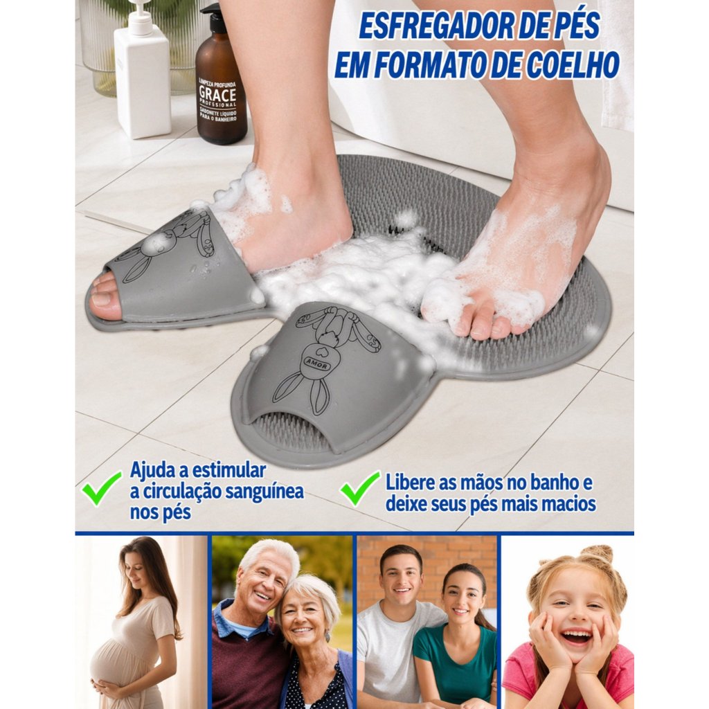 Tapete Para Box Banheiro Lava Pés Massageador Limpeza dos Pés Antiderrapante Coelho GRANDE/PEQUENO