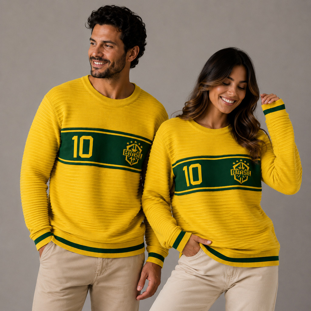 Blusa Tricô Brasil Unissex Inverno Premium Casal Masculina Feminina Quentinha Estilo Europeu Manga Longa