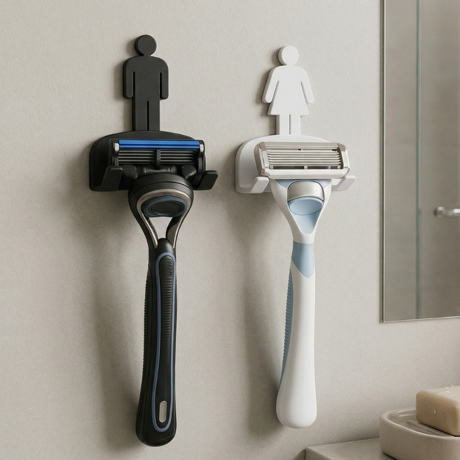 Kit 2 Suporte Gillette Parede Fita 3M Porta Barbeador Sem Furo Kit Organizador Banheiro Dele e Dela