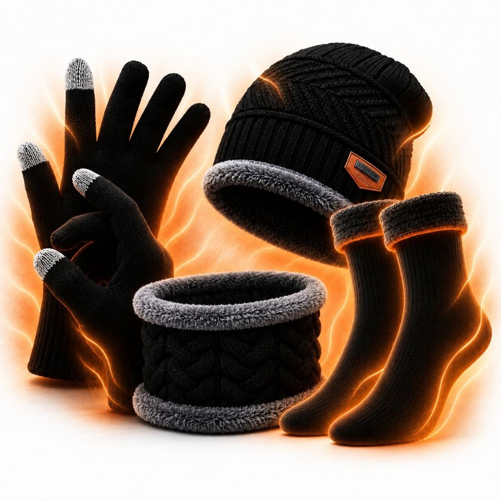 Kit Inverno Touca Gorro Forrado Cachecol + Luva + Meia Térmica Quente Frio Intenso Unissex