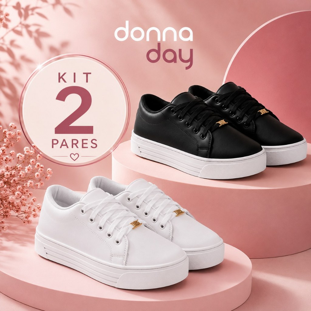 Kit 2 Pares Tenis Feminino Casual Donna Basico Leve Confortavel Minimalista Dia a Dia Promocao Frete