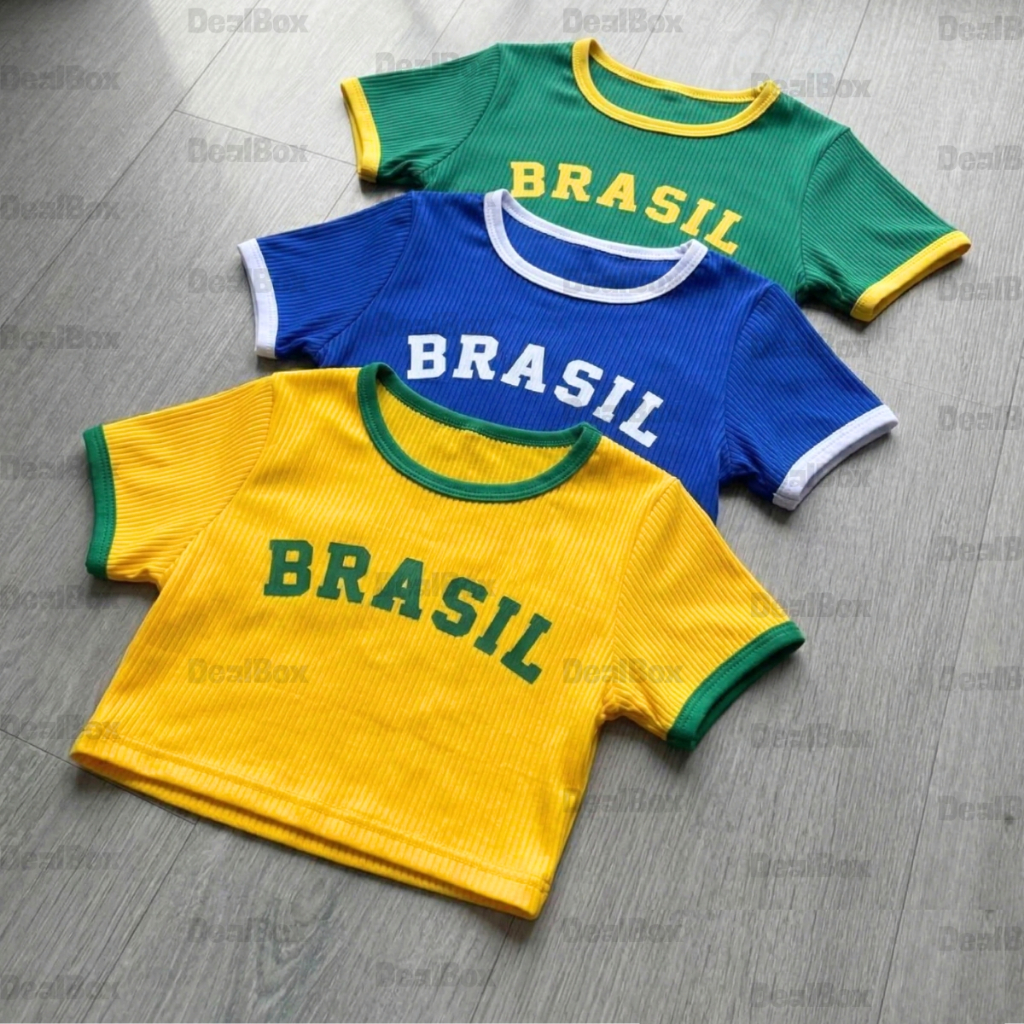 Cropped Brasil Feminino Copa Amarelo Verde Azul Tamanho Único Blusa Brasil Copa Kit 1 2 ou 3