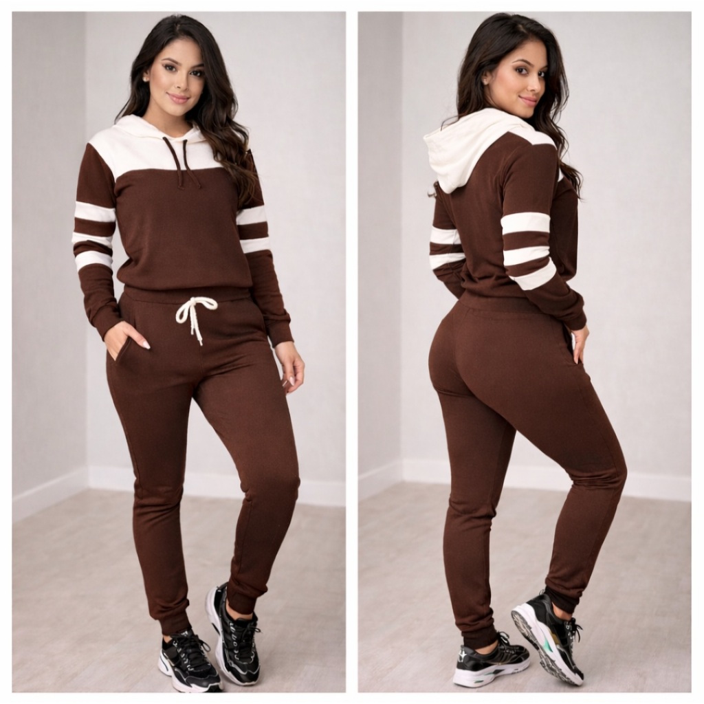 Conjunto De Frio Feminino Inverno Moletom Malha Crepe Com Capuz