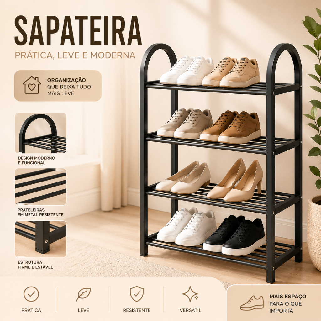 Sapateira Premium 4 Prateleiras – Organize Seus Calçados com Praticidade
