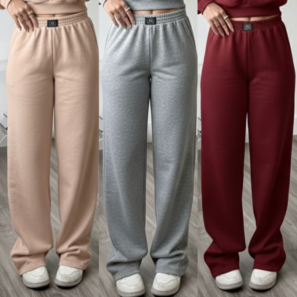 Calça Pantalona Feminina Cintura Alta no moletom  Calça Wide Leg Moletom Feminina calça feminina larga