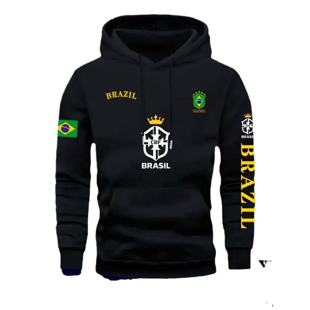 Moletom Canguru Estampado Bandeira Brasil Símbolo America Do Sul Blusa de Frio 100% Algodão Envio Imediato Spyke Shop