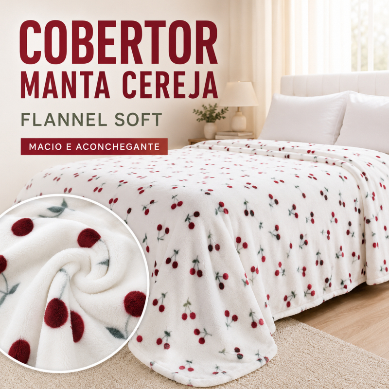 Cobertor Manta Cereja Flannel Soft King Queen 2,20x2,40 Luxo Casal Macio Confortável Cores Variaveis
