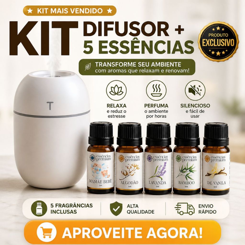 Kit Mini Umidificador Difusor Aromatizador Ambiente  Egg com Essências | 1 Umidificador + 5 Essências