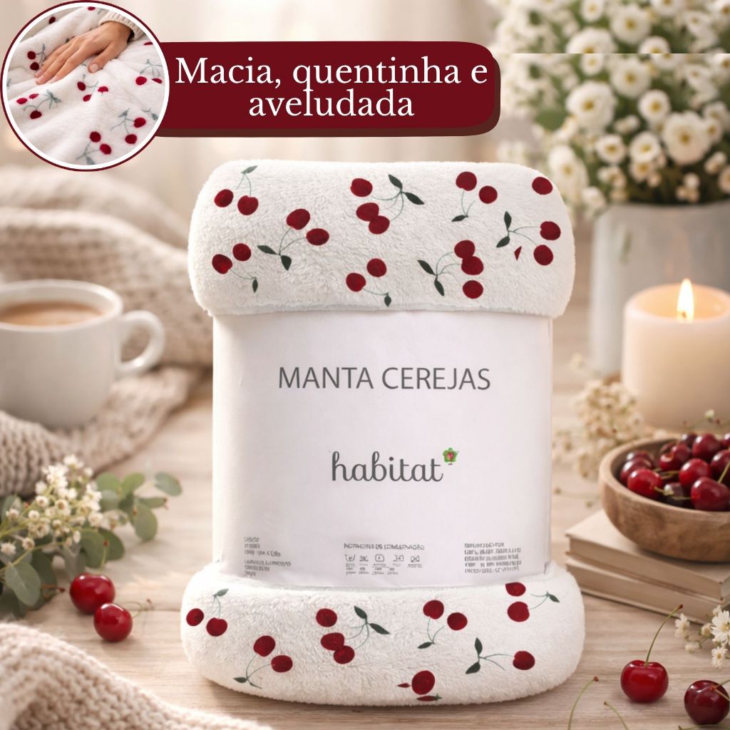 Manta Cobertor Queen Microfibra Antialérgica Soft Flanel 2,20 x 2,40 Macia Quentinha Cereja Habitat