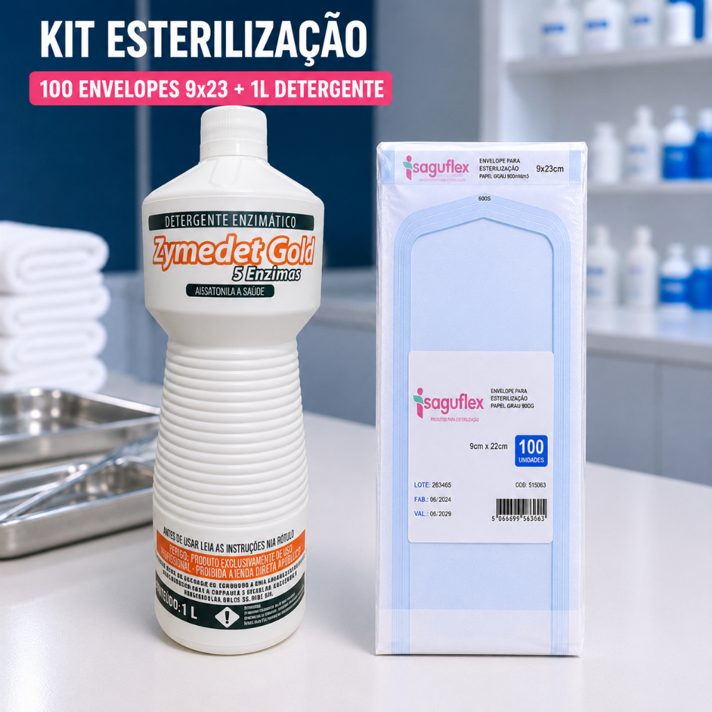 Detergente Enzimático 1L + 100 Envelope Para Esterilização 9x23cm manicure kit