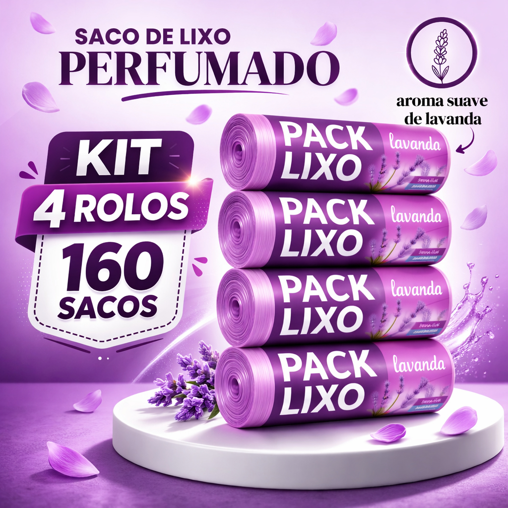 Kit 4 Rolos Saco de Lixo Lavanda 160 Unidades | 34x38cm | Pia e Banheiro | Anti-Odor