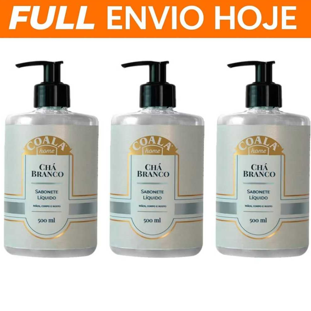Kit 3 Sabonete Líquido Coala Chá Branco 500ml Limpeza Suave Hidratação Perfumada