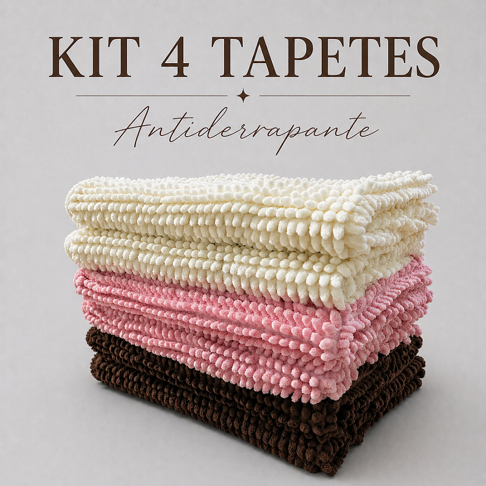 Kit Jogo 4 Tapete de Banheiro Antiderrapante 60x40cm Tapete Bolinha Macarrão Microfibra Absorvente
