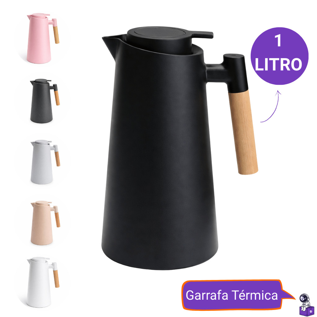 Garrafa Térmica de Café 1 Litro Com Cabo de Madeira Premium