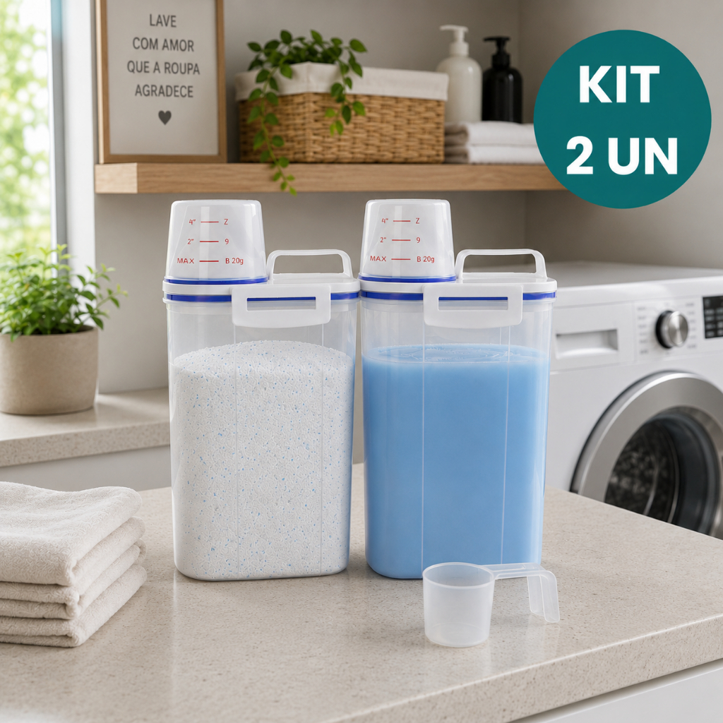 Kit 2 Potes Herméticos 2L Para Lavanderia Com Vedação P/ Sabão em Pó Amaciante Produtos de Limpeza Organização Total