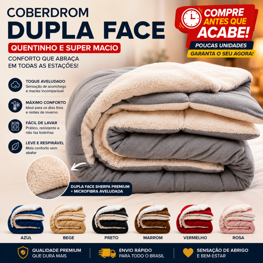 Coberdrom Alaska 2,40m x 2,20m Casal Queen Cobertor Dupla Face Manta Soft Aveludada Pele Carneiro