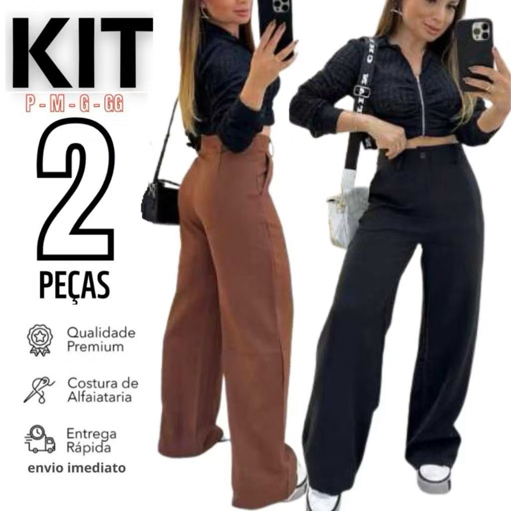 Kit 2 Calça Alfaiataria PREMIUM Cintura Alta Com Bolso PROMOÇÃO ENVIO IMEDIATO