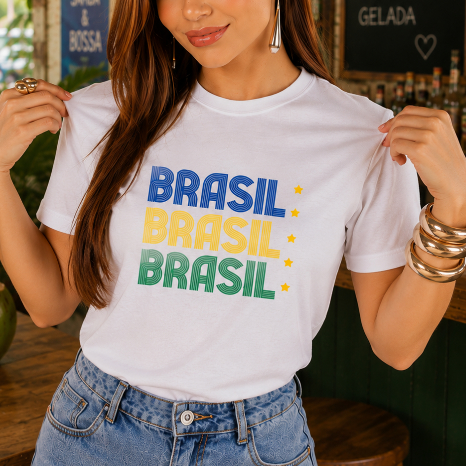 Blusa Feminina Brasil Algodão Premium T-shirt Estampada Copa do Mundo