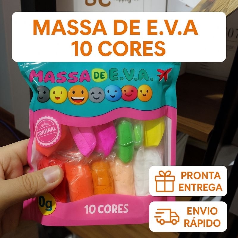 Massa de EVA Atóxica 10 Cores 50g - Artesanato - Escola - Crianças - Projetos Criativos - Papelaria