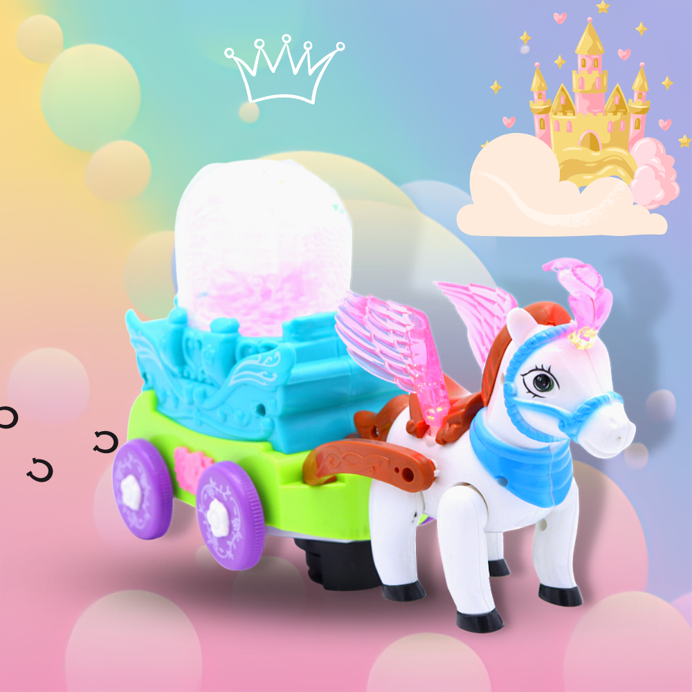 Carruagem Musical Com Luzes Sons E Movimento Bubble led Bate E Volta Princesas Brinquedo Baby