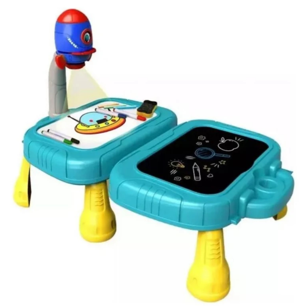 Mesa Projetora Infantil 2 em 1 com Lousa Educativa para Desenho em Caneta e Giz