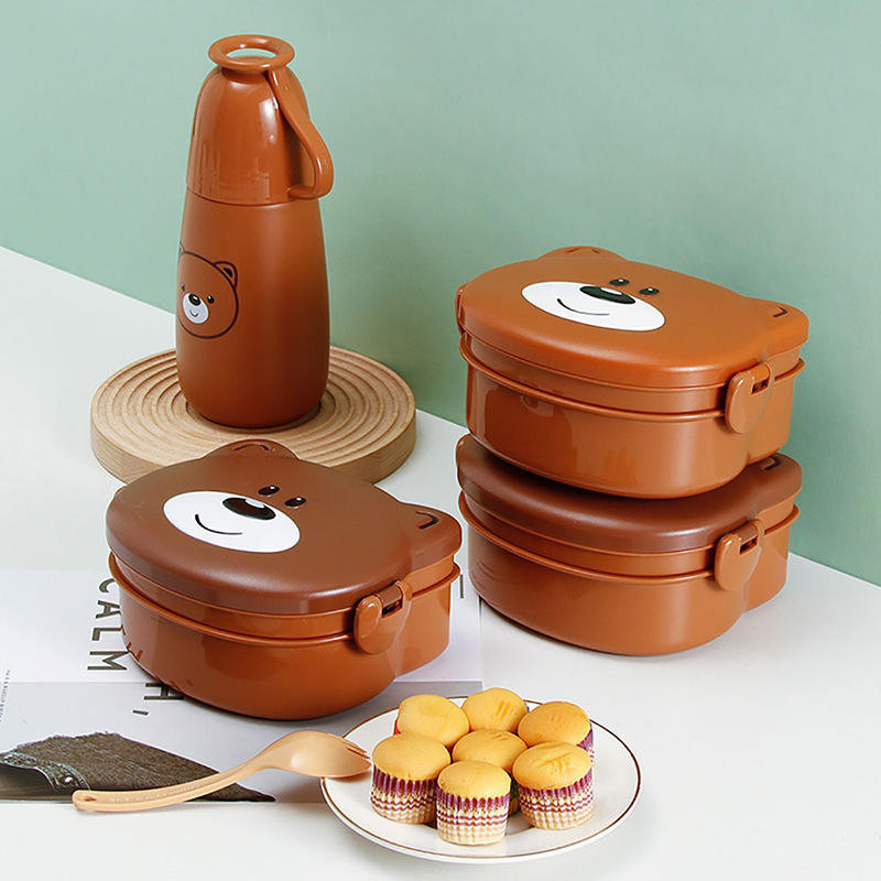 Kit completo de marmita e garrafa de ursinho com talher incluso