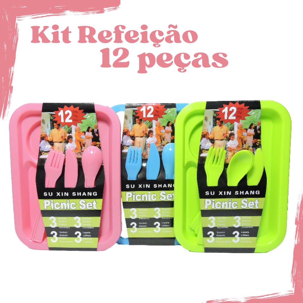 Kit Refeição Infantil com 12 peças Alimentação Talheres